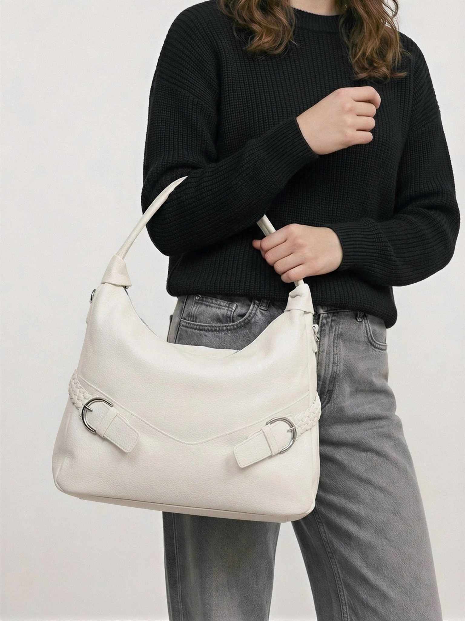 Сумка-шоппер с плетеными ремешками по бокам в ассортименте